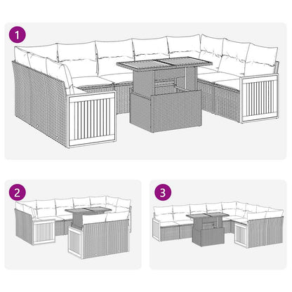 10-tlg. Garten-Sofagarnitur mit Kissen Schwarz Poly Rattan - Pazzar.ch