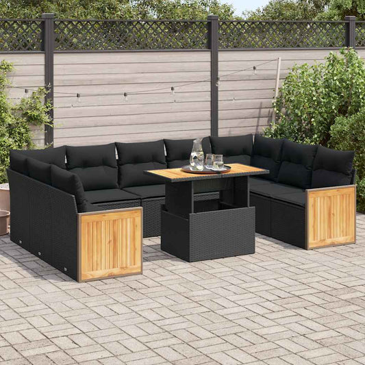 10-tlg. Garten-Sofagarnitur mit Kissen Schwarz Poly Rattan - Pazzar.ch