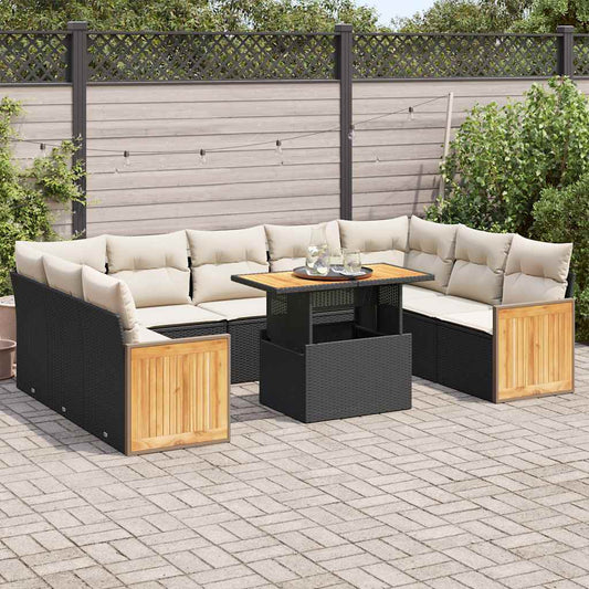 10-tlg. Garten-Sofagarnitur mit Kissen Schwarz Poly Rattan - Pazzar.ch