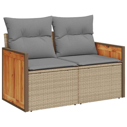 10-tlg. Garten-Sofagarnitur mit Kissen Beige Poly Rattan Akazie - Pazzar.ch