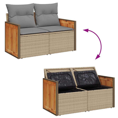 10-tlg. Garten-Sofagarnitur mit Kissen Beige Poly Rattan Akazie - Pazzar.ch