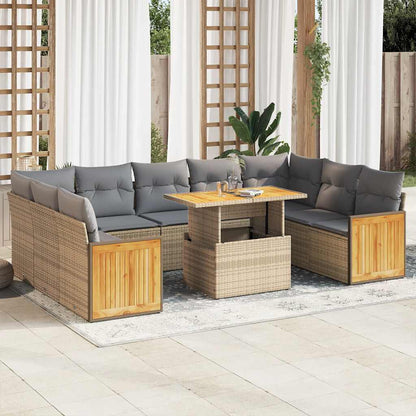 10-tlg. Garten-Sofagarnitur mit Kissen Beige Poly Rattan Akazie - Pazzar.ch