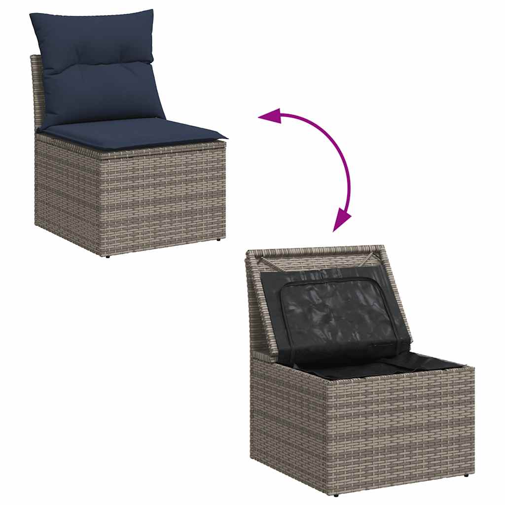 8-tlg. Garten-Sofagarnitur mit Kissen Grau Poly Rattan Akazie