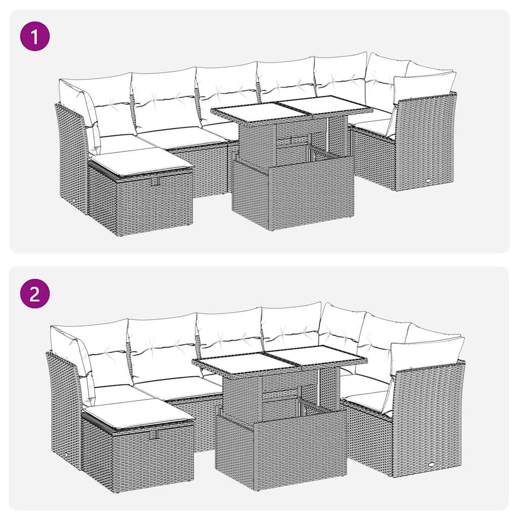 8-tlg. Garten-Sofagarnitur mit Kissen Grau Poly Rattan Akazie
