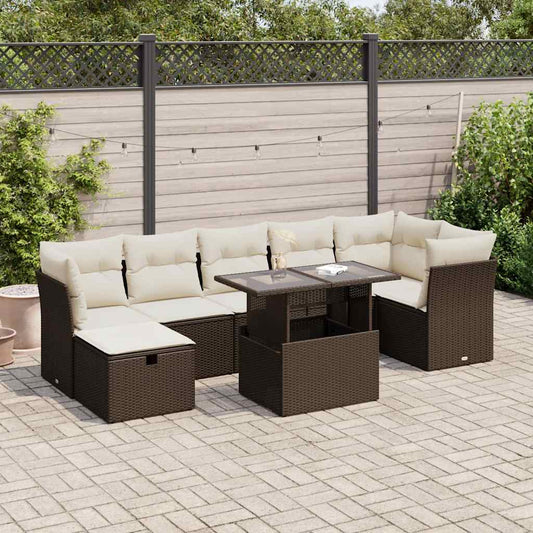 8-tlg. Garten-Sofagarnitur mit Kissen Braun Poly Rattan - Pazzar.ch