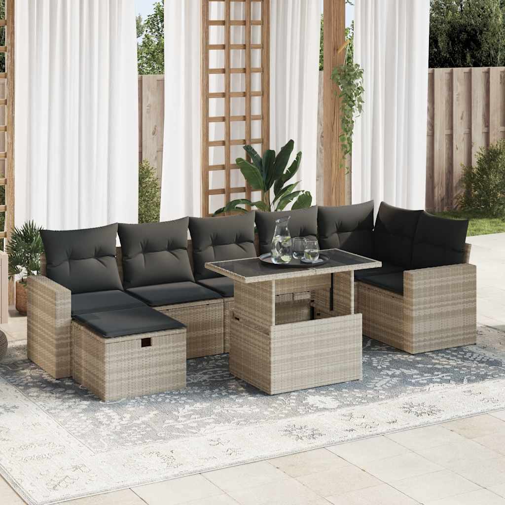 8-tlg. Garten-Sofagarnitur mit Kissen Hellgrau Poly Rattan - Pazzar.ch