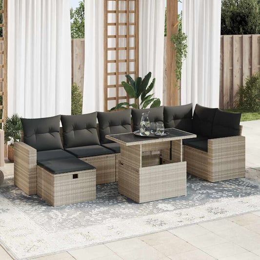 8-tlg. Garten-Sofagarnitur mit Kissen Hellgrau Poly Rattan - Pazzar.ch