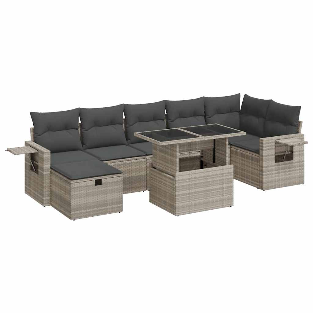 8-tlg. Garten-Sofagarnitur mit Kissen Hellgrau Poly Rattan - Pazzar.ch