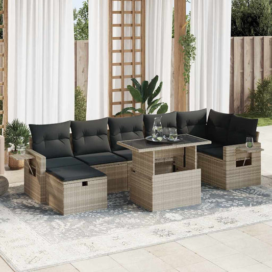 8-tlg. Garten-Sofagarnitur mit Kissen Hellgrau Poly Rattan - Pazzar.ch