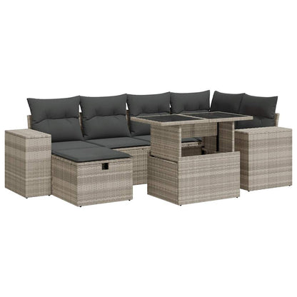 8-tlg. Garten-Sofagarnitur mit Kissen Hellgrau Poly Rattan - Pazzar.ch