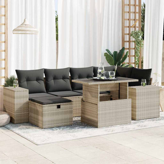 8-tlg. Garten-Sofagarnitur mit Kissen Hellgrau Poly Rattan - Pazzar.ch