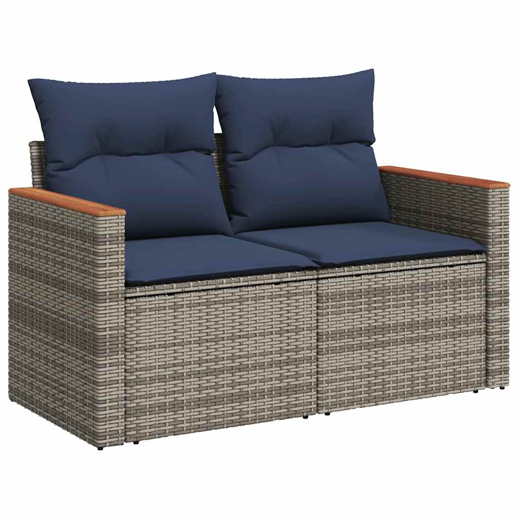 8-tlg. Garten-Sofagarnitur mit Kissen Grau Poly Rattan Akazie