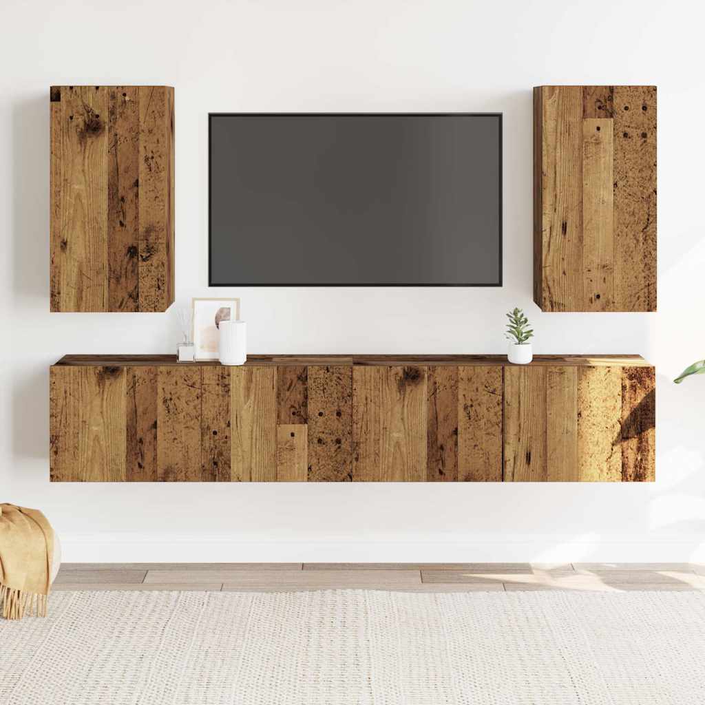 TV-Wandschränke 4 Stk. Altholz-Optik Holzwerkstoff