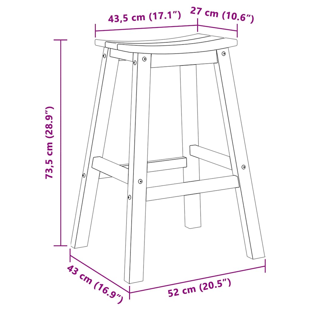 Barhocker 2 pcs Schwarz 52 x 43 x 73.5cm HDPE