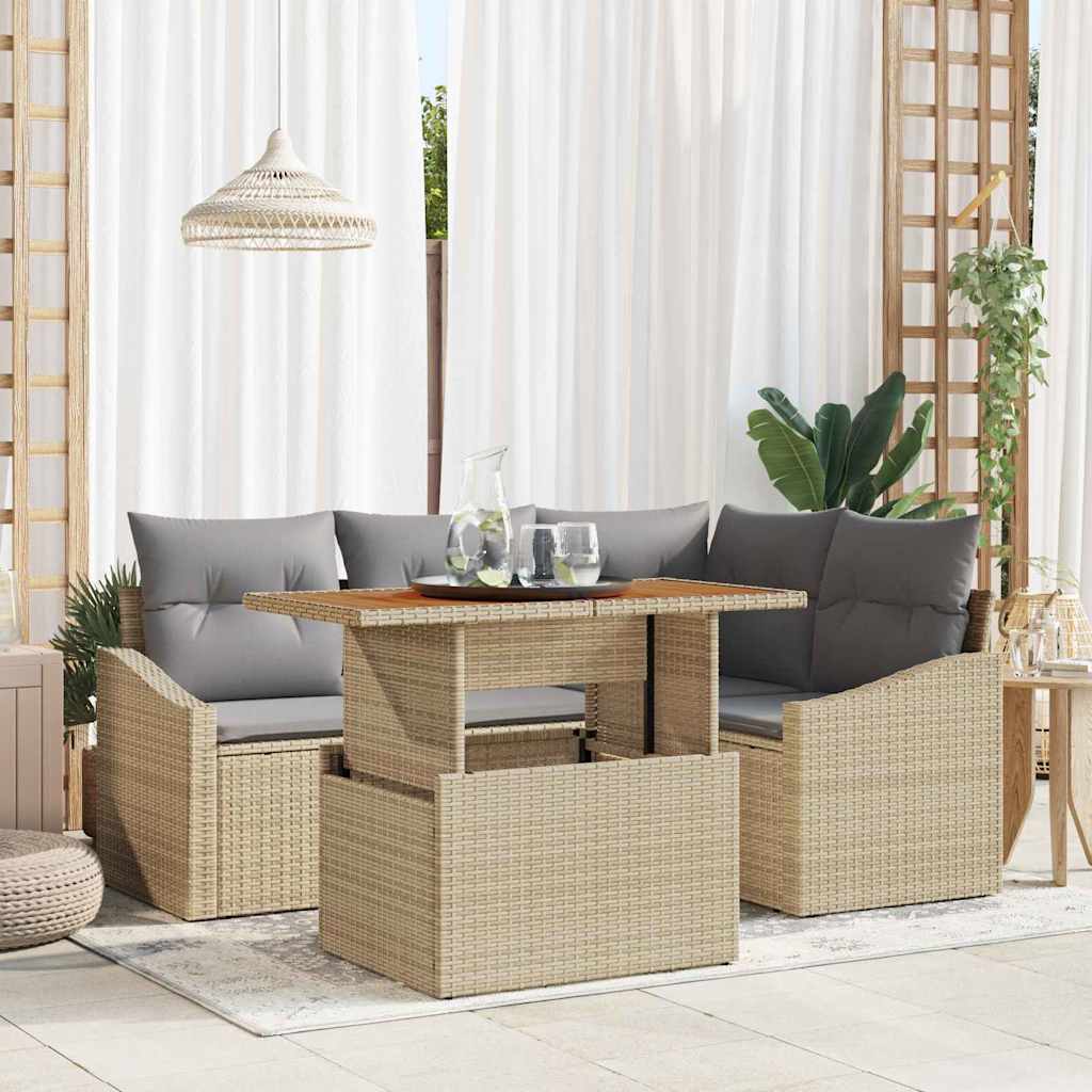 Garten Essgruppe mit Kissen Beige und Grau 100 x 55 x 73 cm