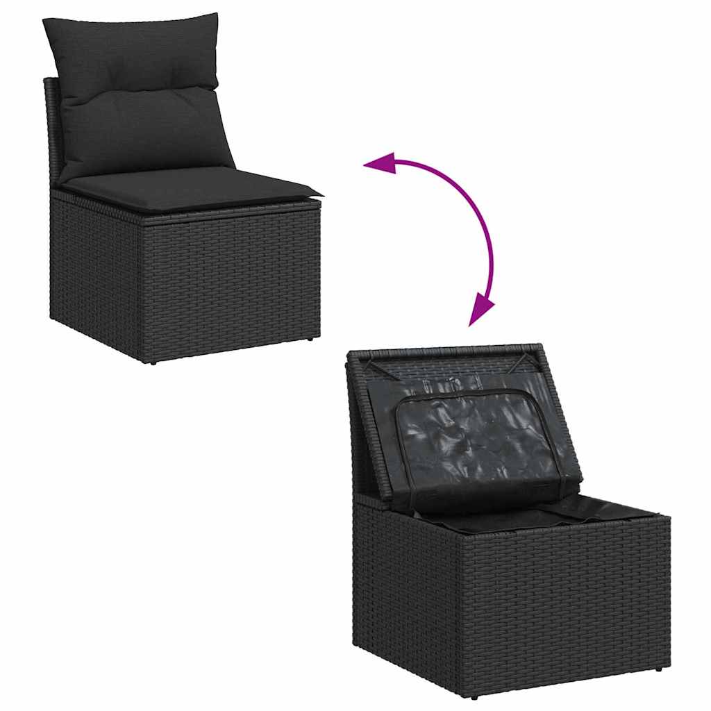 Garten-Sofa-Set mit Kissen 6 pcs Schwarz Poly Rattan