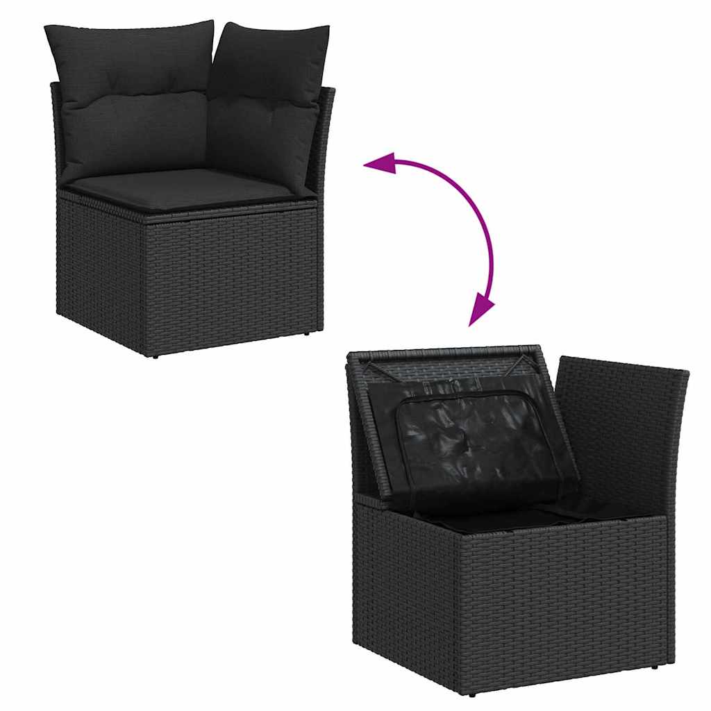 Garten-Sofa-Set mit Kissen 6 pcs Schwarz Poly Rattan