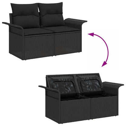 Garten-Sofa-Set mit Kissen 6 pcs Schwarz Poly Rattan