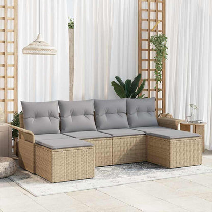 Garten-Sofa-Set mit Kissen mit Speicher 6 pcs Beige Poly Rattan