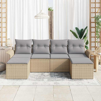 Garten-Sofa-Set mit Kissen mit Speicher 6 pcs Beige Poly Rattan