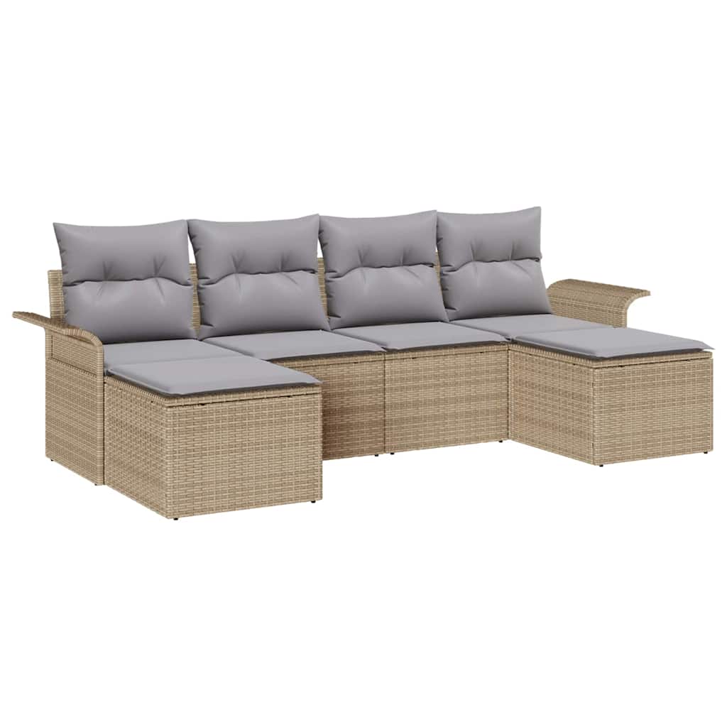 Garten-Sofa-Set mit Kissen mit Speicher 6 pcs Beige Poly Rattan