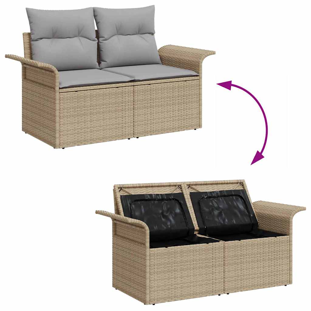 Garten-Sofa-Set mit Kissen mit Speicher 6 pcs Beige Poly Rattan