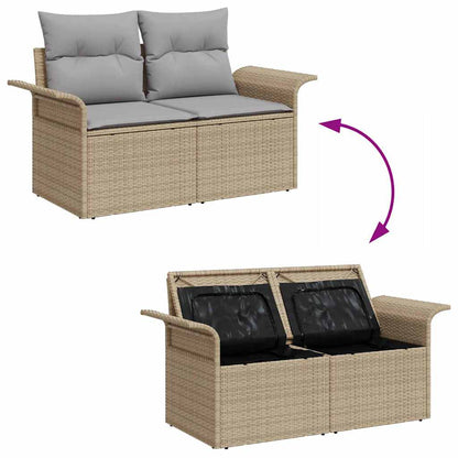 Garten-Sofa-Set mit Kissen mit Speicher 6 pcs Beige Poly Rattan