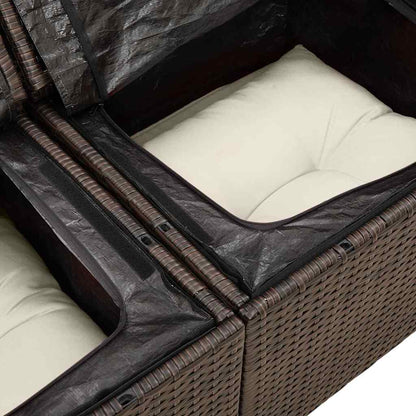 Garten-Sofa-Set mit Kissen 4 pcs Braun und Weiß Poly Rattan