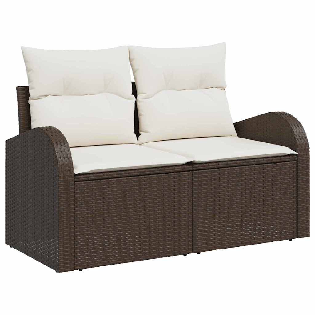 Garten-Sofa-Set mit Kissen 4 pcs Braun und Weiß Poly Rattan