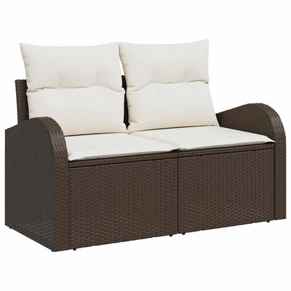 Garten-Sofa-Set mit Kissen 4 pcs Braun und Weiß Poly Rattan