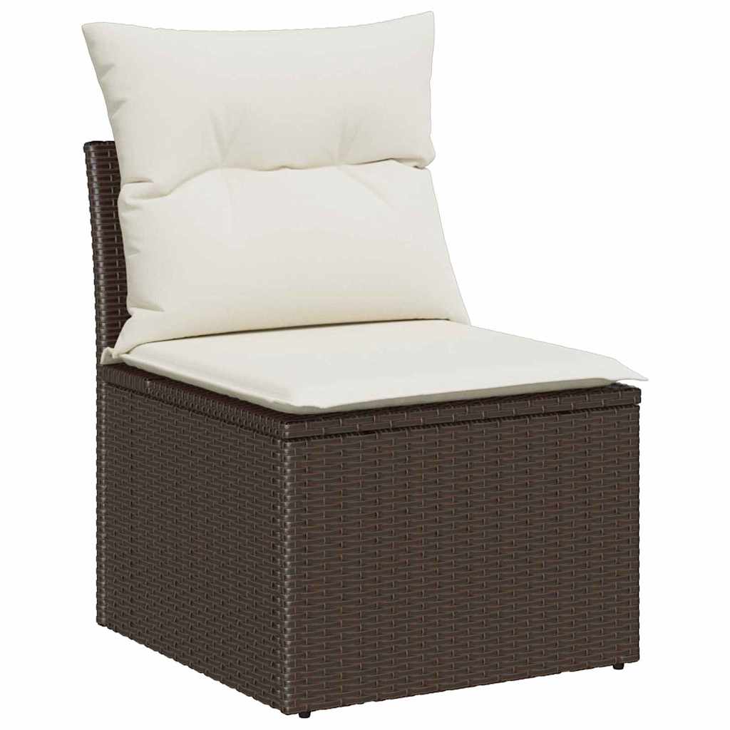 Garten-Sofa-Set mit Kissen 4 pcs Braun und Weiß Poly Rattan
