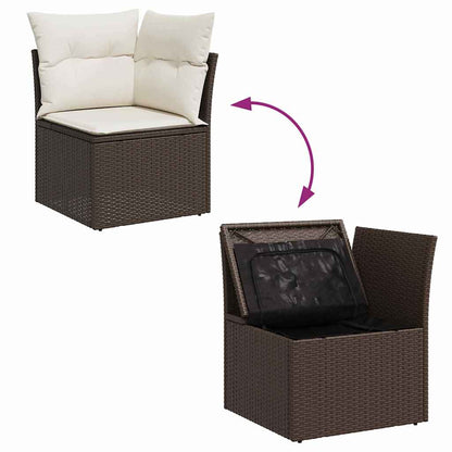 Garten-Sofa-Set mit Kissen 4 pcs Braun und Weiß Poly Rattan