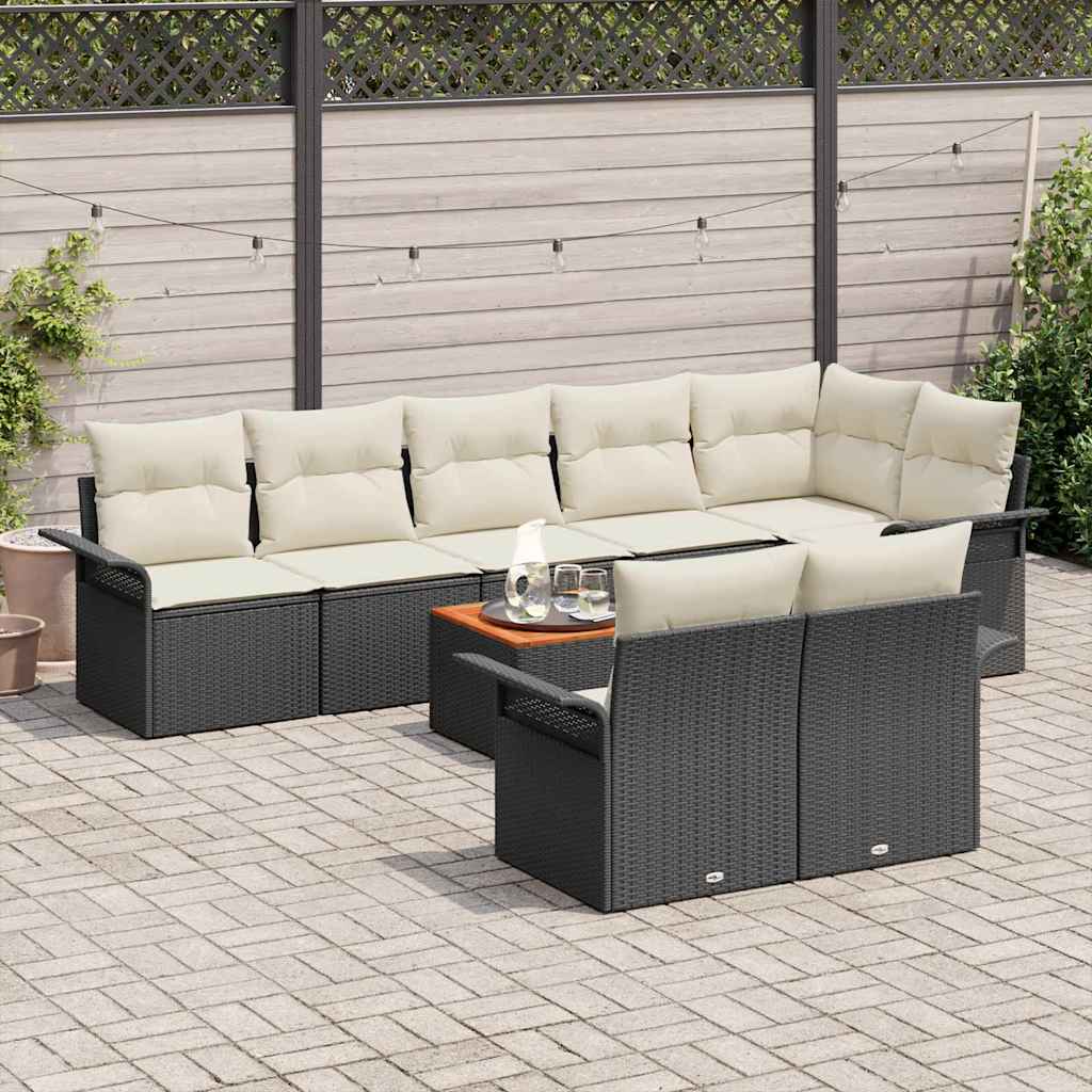 Garten-Sofa-Set 9 pcs Schwarz und Creme 55 x 55 x 37 cm