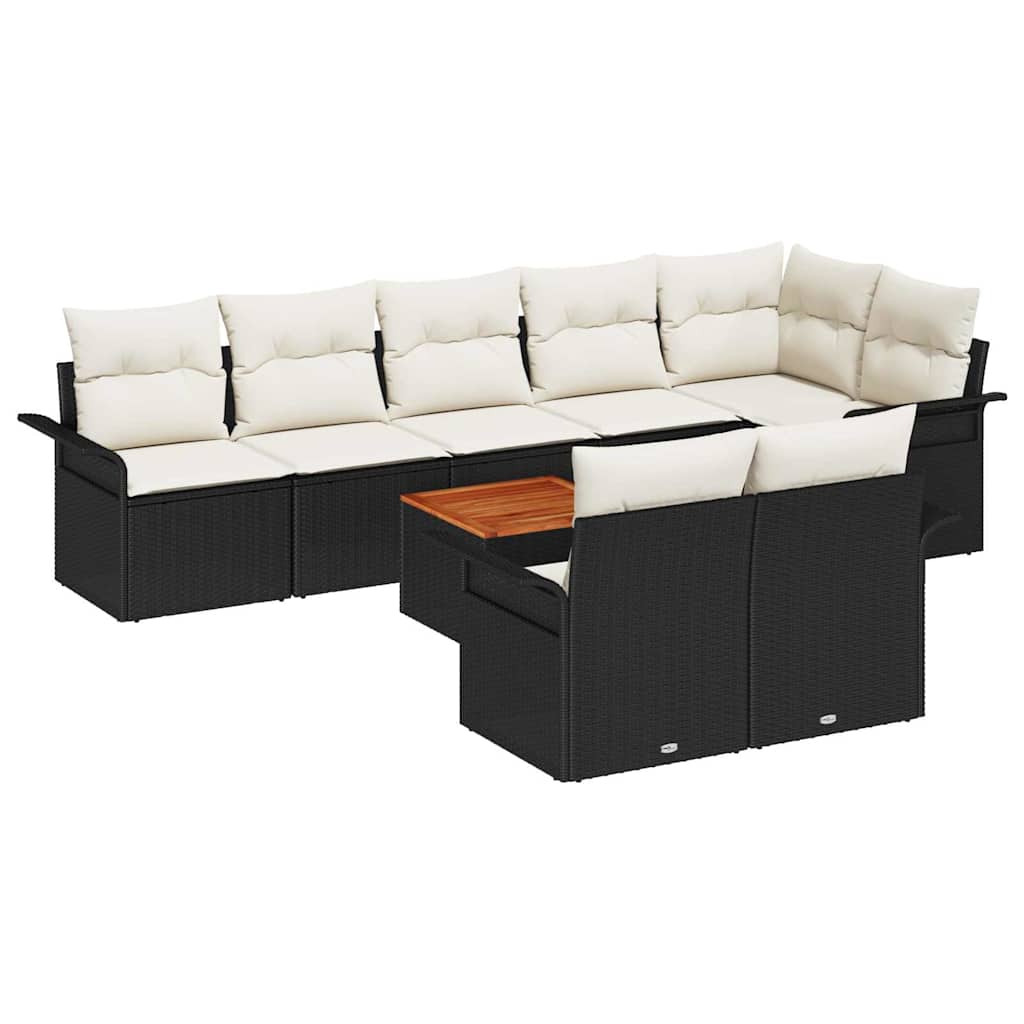 Garten-Sofa-Set 9 pcs Schwarz und Creme 55 x 55 x 37 cm