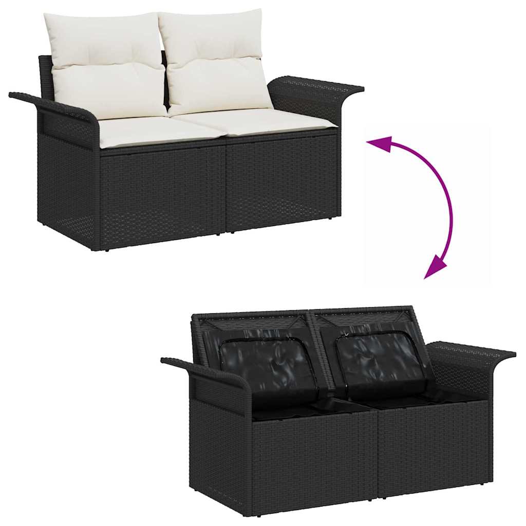 Garten-Sofa-Set 9 pcs Schwarz und Creme 55 x 55 x 37 cm