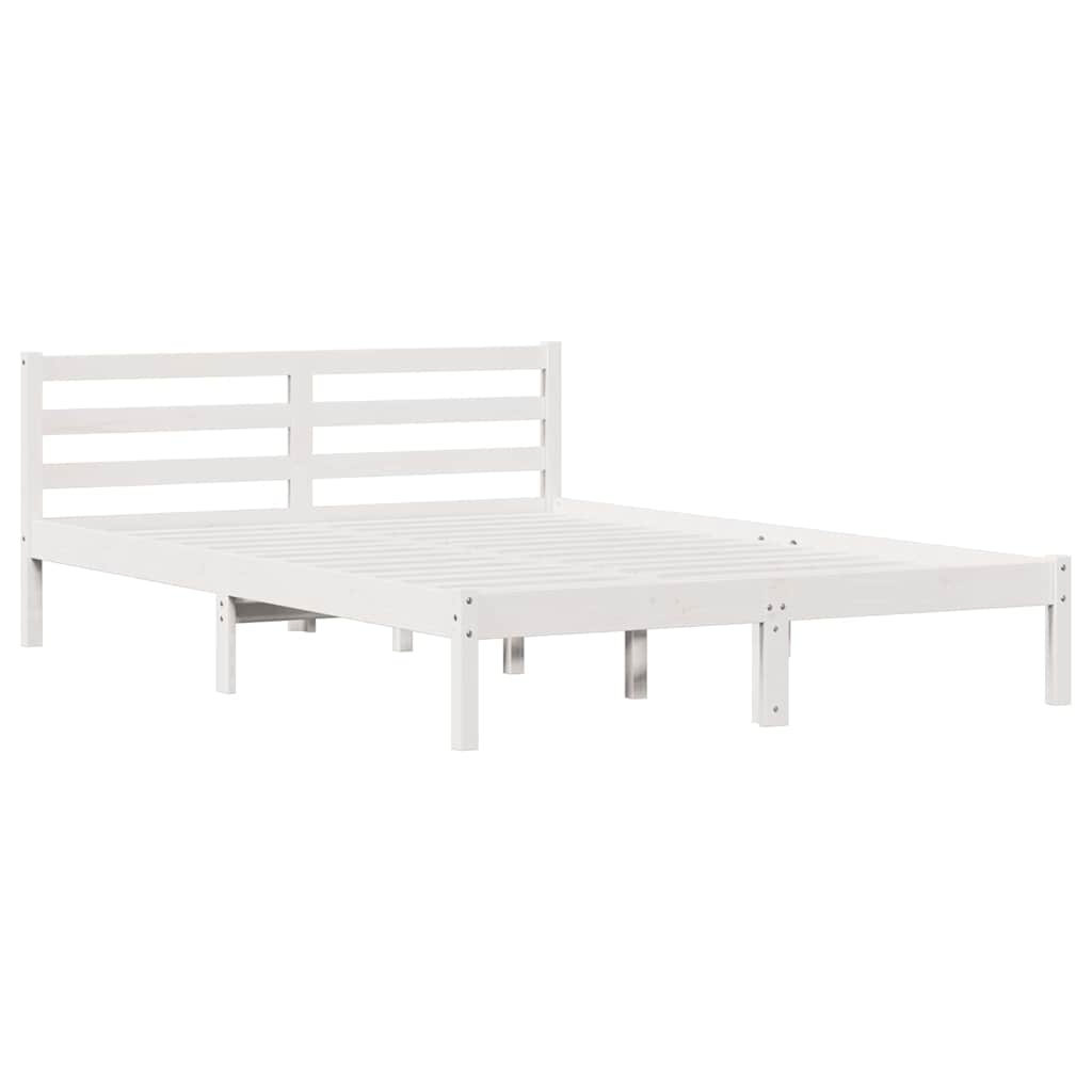Bettgestell mit Kopfteil Weiß 220 x 160 cm Massivholz Kiefer