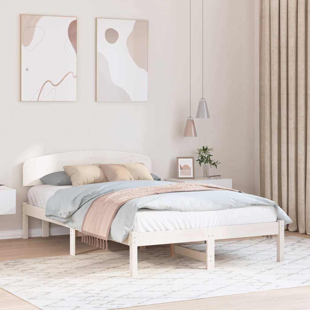 Bettgestell mit Kopfteil Weiß 140 x 190 cm Massivholz Kiefer