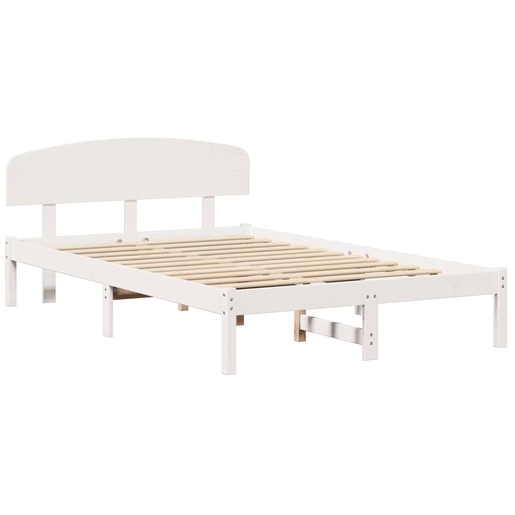 Bettgestell mit Kopfteil Weiß 140 x 190 cm Massivholz Kiefer