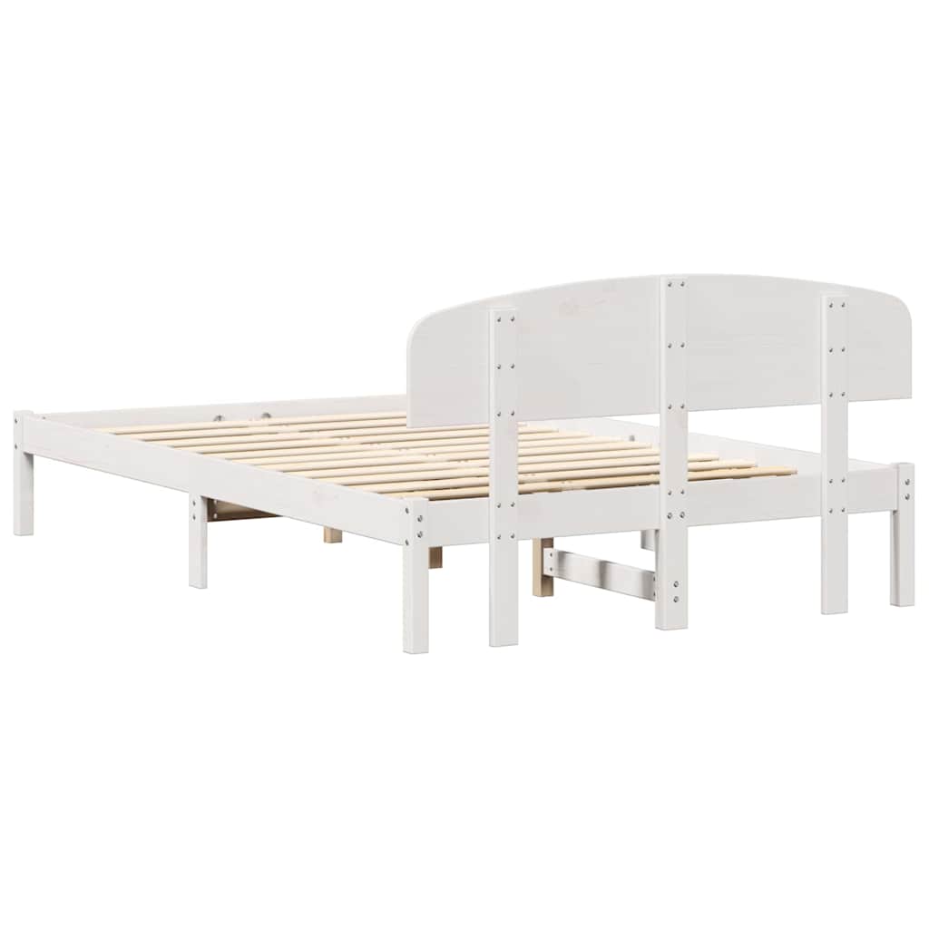 Bettgestell mit Kopfteil Weiß 140 x 190 cm Massivholz Kiefer