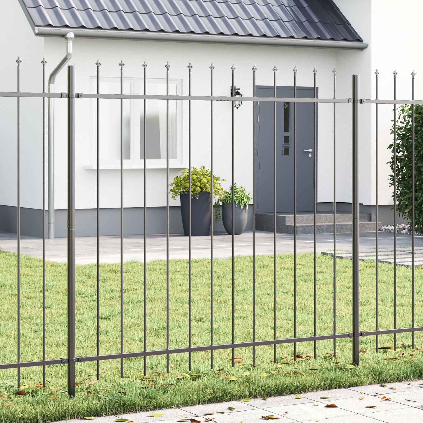Gartenzaun mit Spitzen Grau 15,3x1,5 m aus Stahl