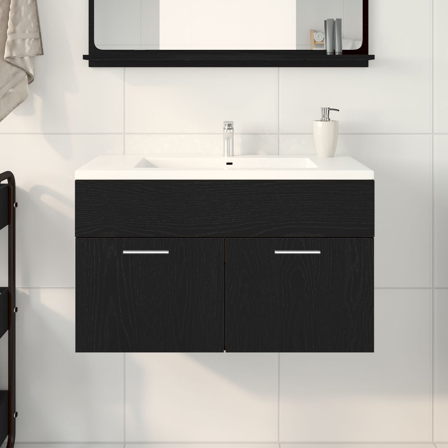 Waschbeckenunterschrank Schwarz Eiche 90x38,5x46 cm Holzwerkstoff - Pazzar.ch