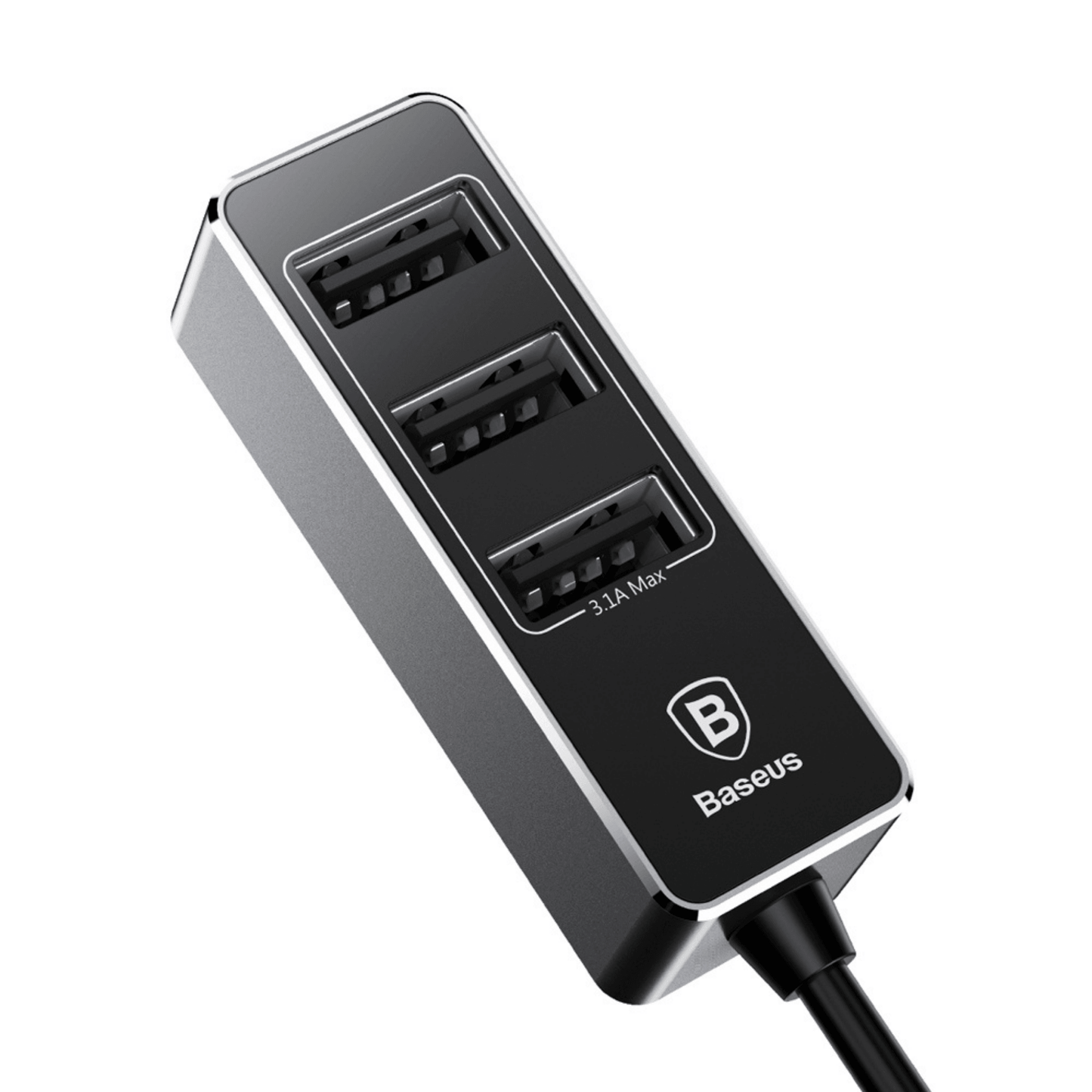 Baseus - Universal 4-Port USB HUB Auto Ladegerät 24W (3.1A) 1.5m Kabel - Grau - Pazzar.ch