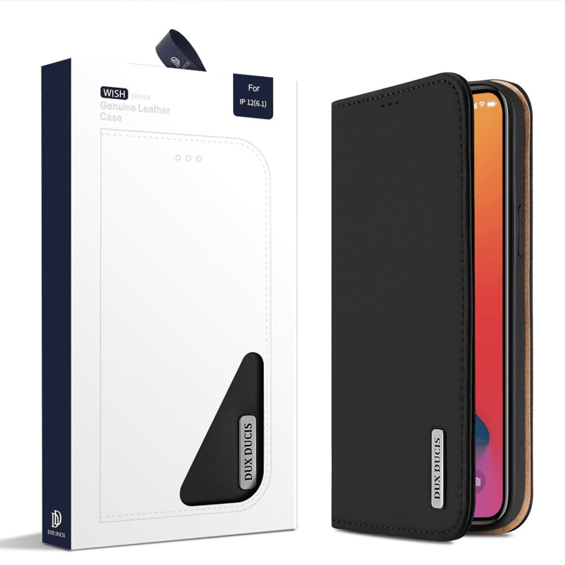 Dux Ducis - iPhone 11 Flip Wallet Schutzhülle Wish Series Echtleder Case - Schwarz