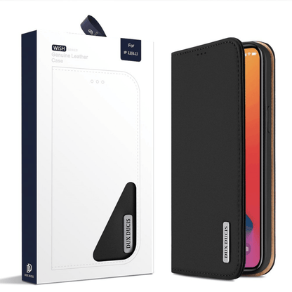 Dux Ducis - iPhone 11 Flip Wallet Schutzhülle Wish Series Echtleder Case - Schwarz - Pazzar.ch