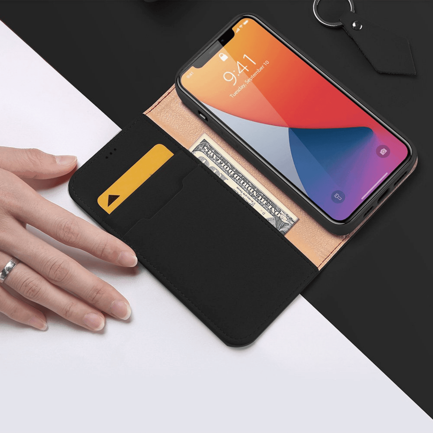 Dux Ducis - iPhone 11 Flip Wallet Schutzhülle Wish Series Echtleder Case - Schwarz - Pazzar.ch