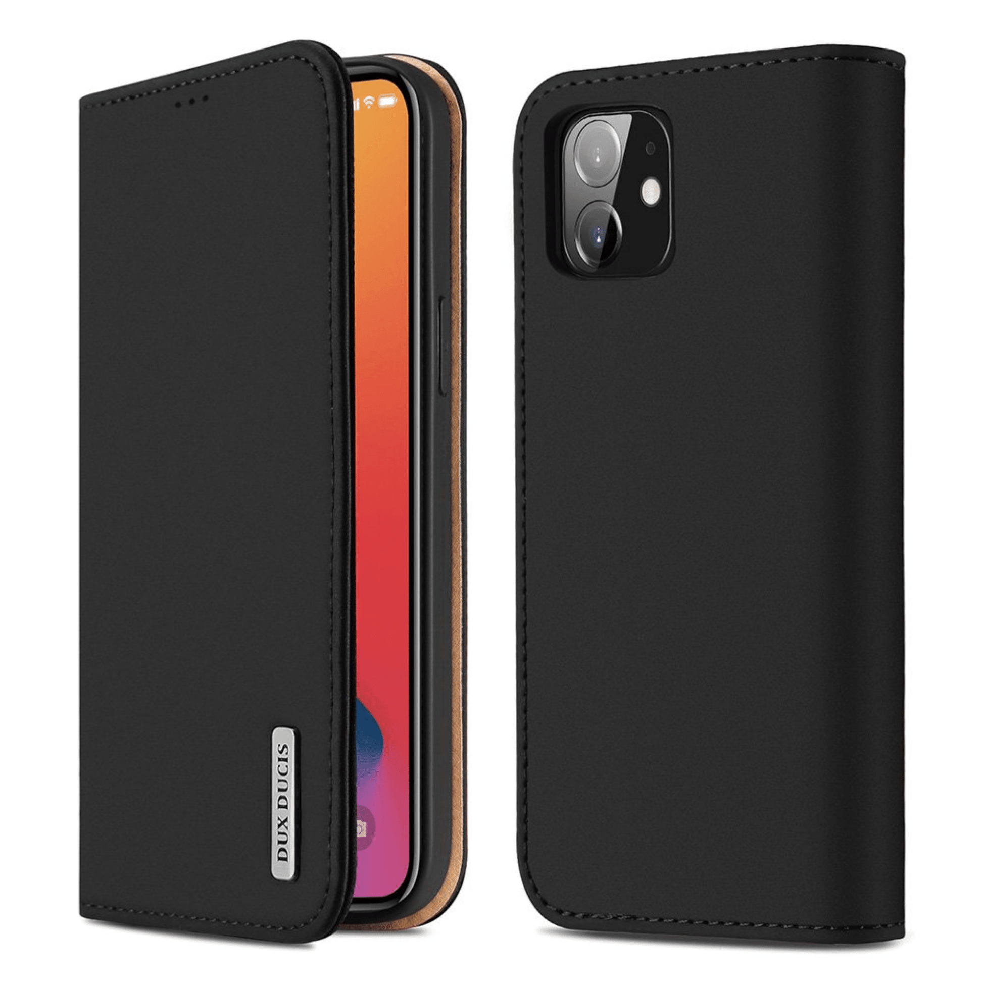 Dux Ducis - iPhone 11 Pro Flip Wallet Schutzhülle Wish Series Echtleder Case - Schwarz