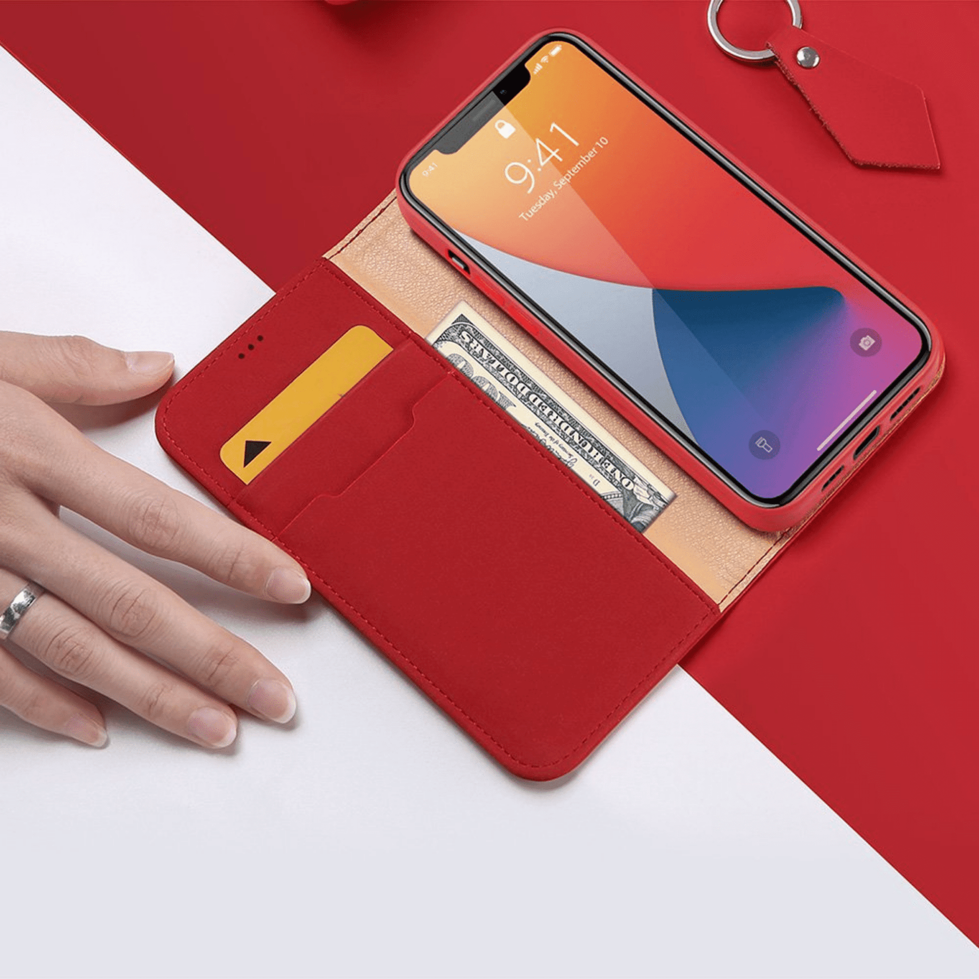 Dux Ducis - iPhone 11 Pro Max Flip Wallet Schutzhülle Wish Series Echtleder Case - Rot
