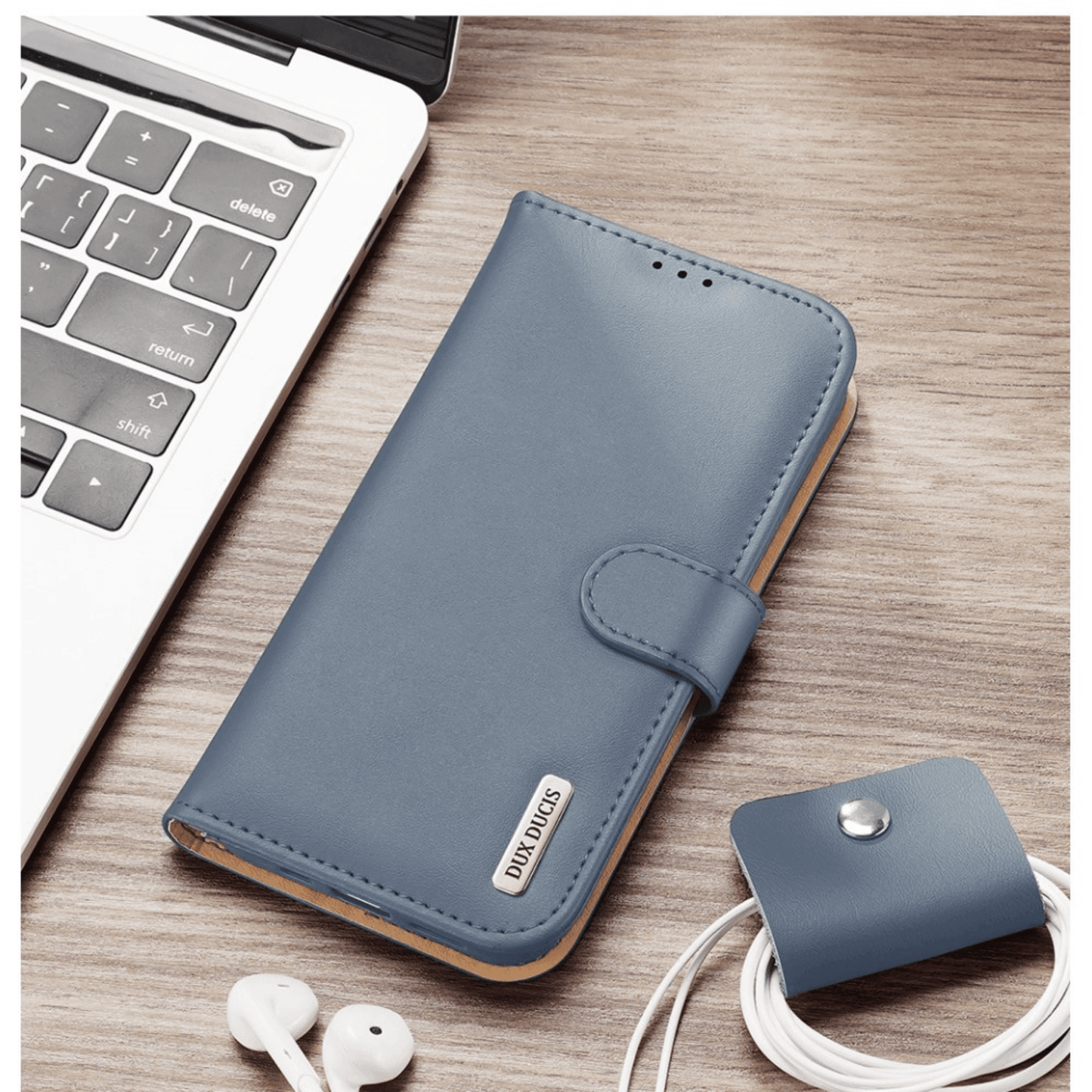 Dux Ducis - iPhone 12 Mini Flip Wallet Schutzhülle Hivo Series Echtleder Case - Blau - Pazzar.ch