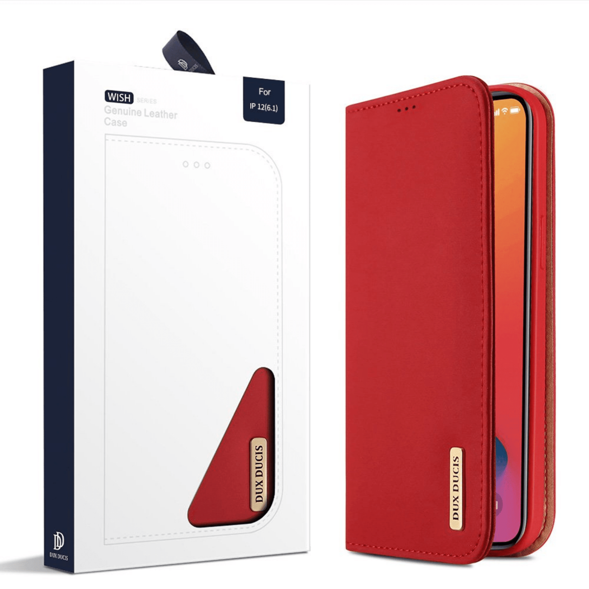 Dux Ducis - iPhone 12 Mini Flip Wallet Schutzhülle Wish Series Echtleder Case - Rot