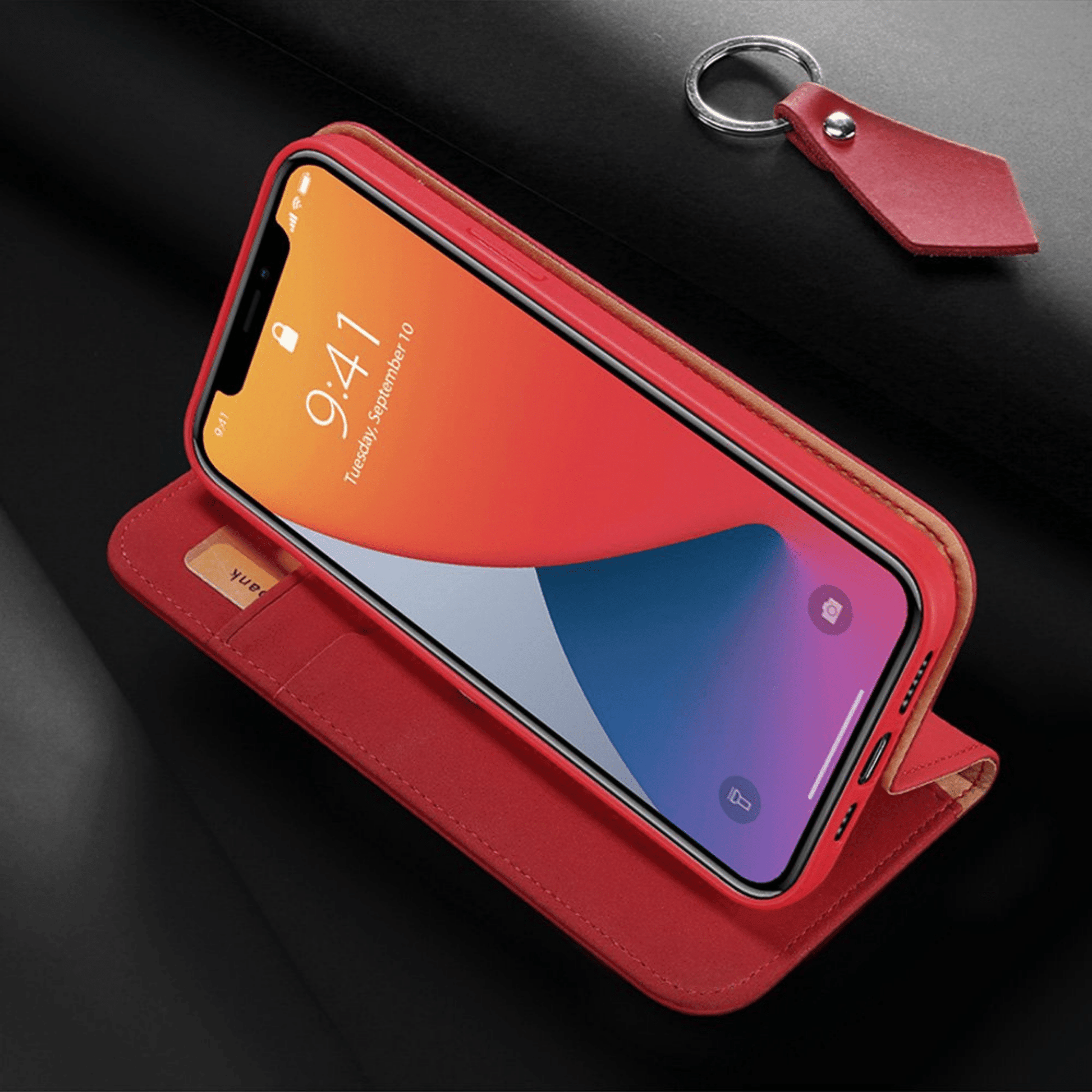 Dux Ducis - iPhone 12 Mini Flip Wallet Schutzhülle Wish Series Echtleder Case - Rot